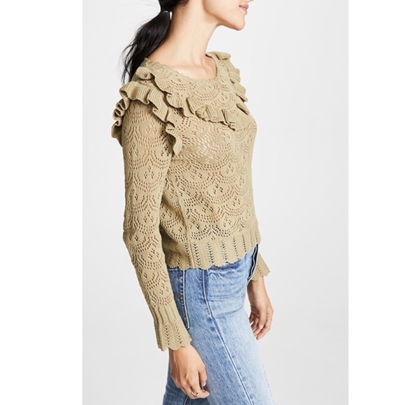 Loveshackfancy Natalie Ruffle Open Knit Sweater Sz Small - Picture 12 of 13